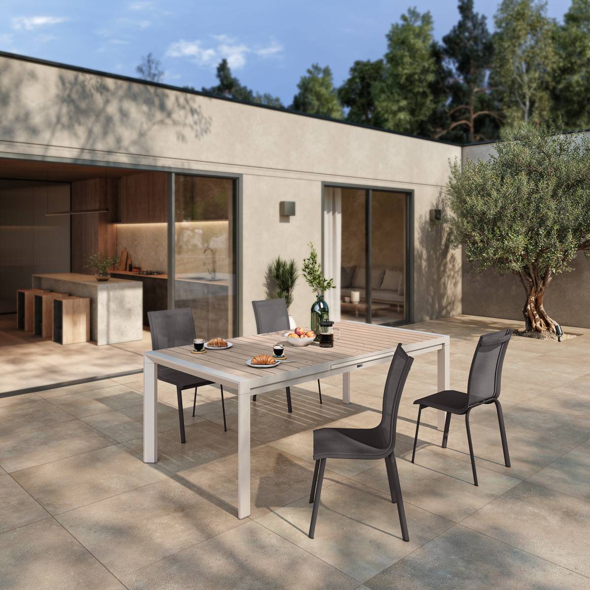 Chaise de jardin empilable AXANT Lin   Argile Aluminium traité époxy, Texaline Hespéride