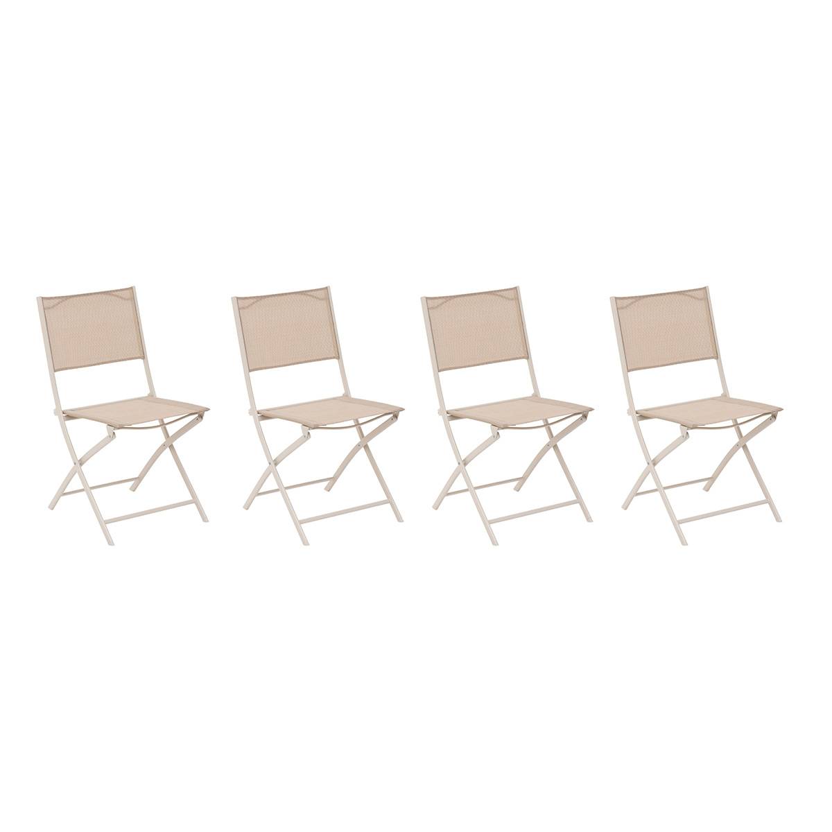 Lot de 4 chaises jardin pliantes MODULA Lin   Argile Acier traité époxy, Texaline Hespéride