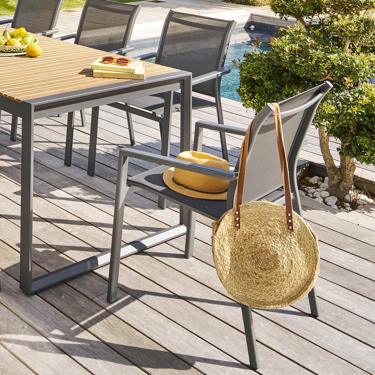Fauteuil de jardin empilable ESSENTIA Anthracite / Graphite Aluminium traité époxy, Texaline Hespéride