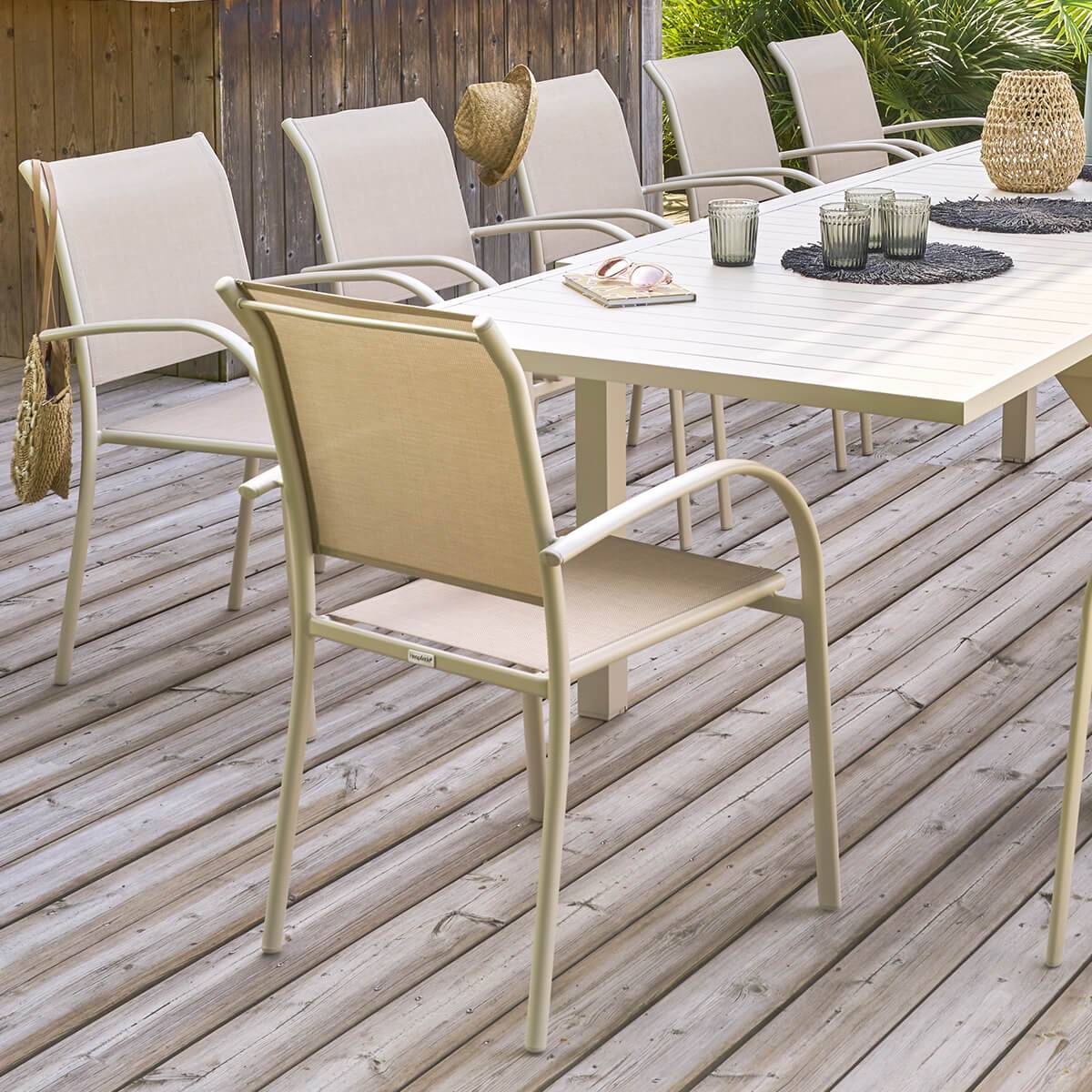 Fauteuil de jardin empilable PIAZZA Lin   Argile Aluminium traité époxy, Texaline Hespéride