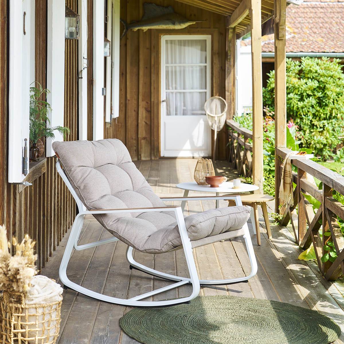 Fauteuil à bascule FELINIO Taupe Acier traité époxy, Traitement antirouille renforcé Hespéride