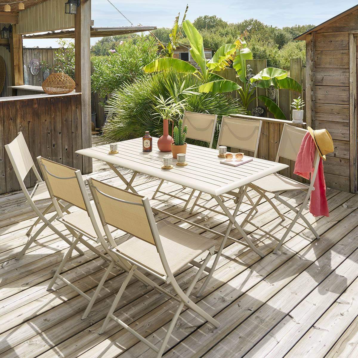 Table de jardin pliante rectangulaire AZUA Argile 6 places - Aluminium traité époxy Hespéride