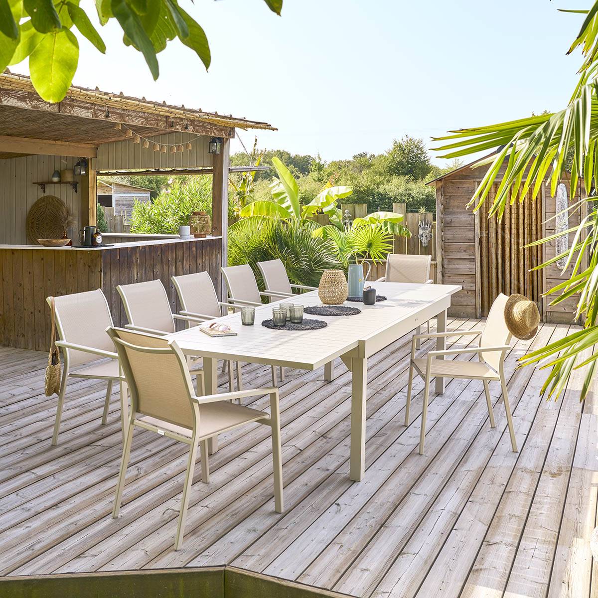 Table de jardin extensible PIAZZA Argile 12 places - Aluminium traité époxy Hespéride