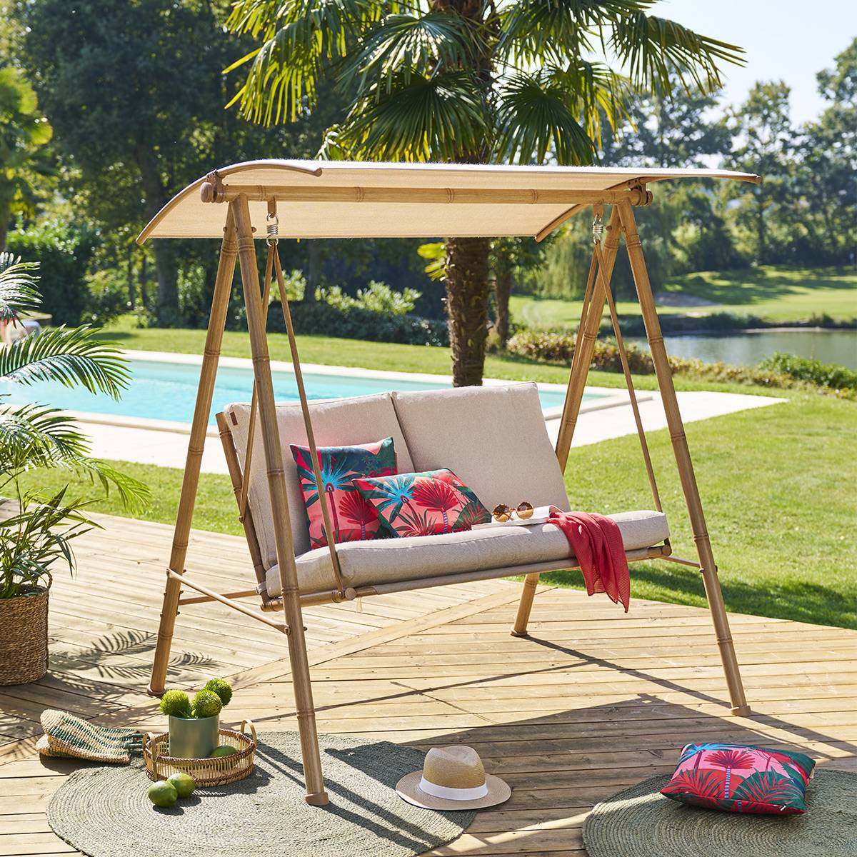 Balancelle de jardin BAROE Beige 1 place - Acier traité époxy, Texaline Hespéride