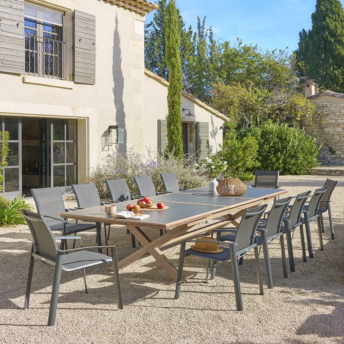 Table de jardin extensible AXIOME Graphite   Honey 12 places - Aluminium traité époxy Hespéride