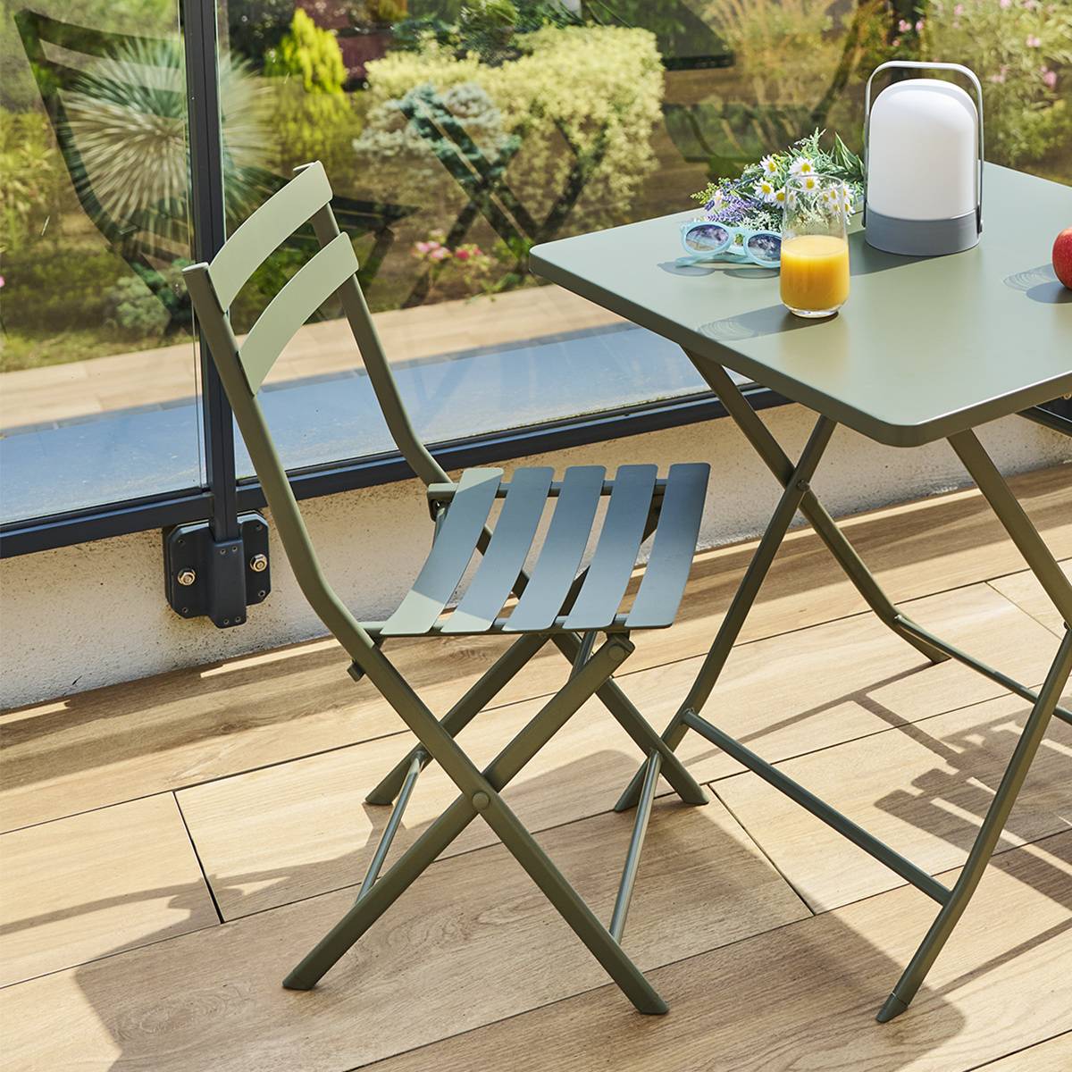 Chaise de jardin pliante GREENSBORO Vert laurier Acier traité époxy, Traitement antirouille renforcé Hespéride