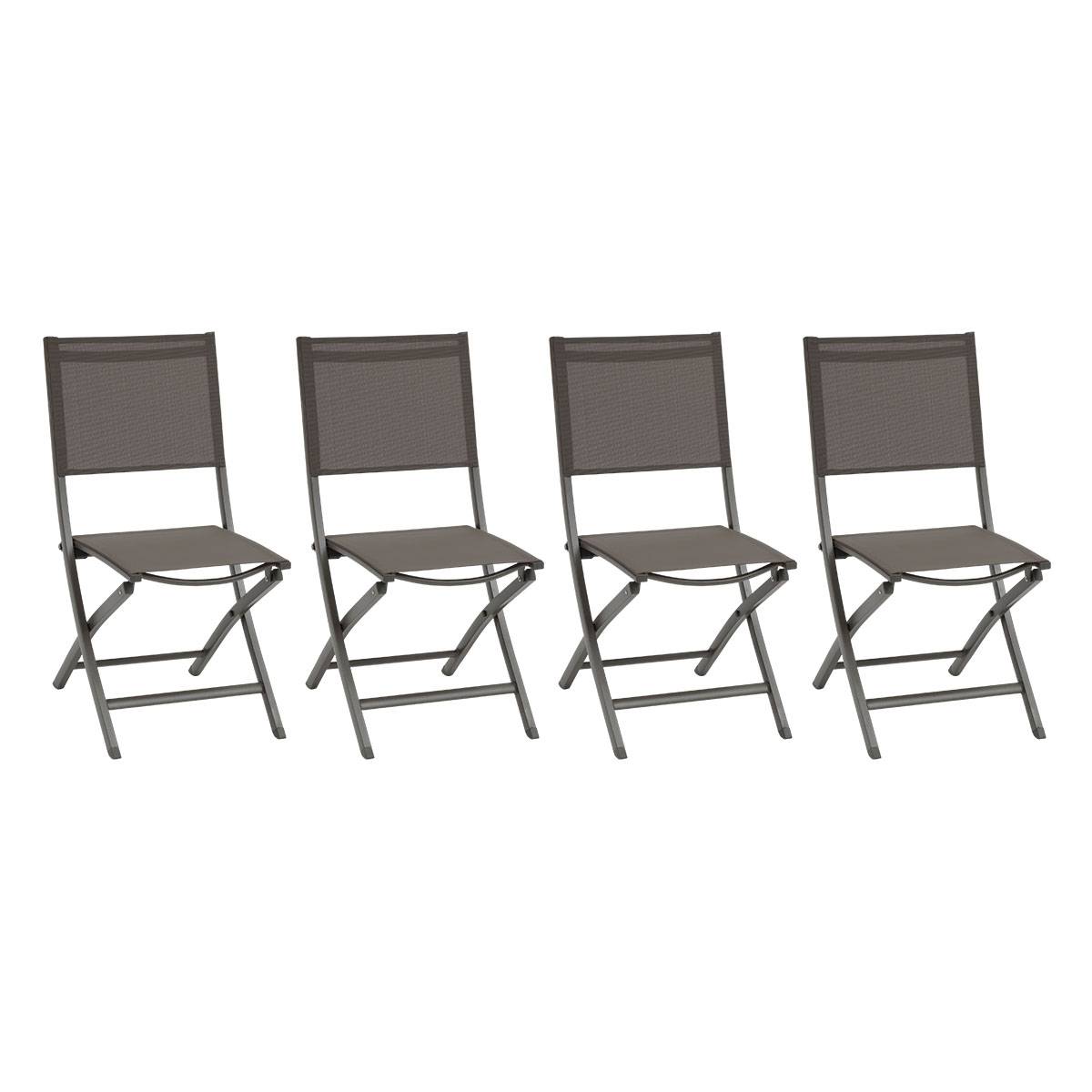 Lot de 4 chaises jardin pliantes ESSENTIA Wengé   Praliné Aluminium traité époxy, Texaline Hespéride