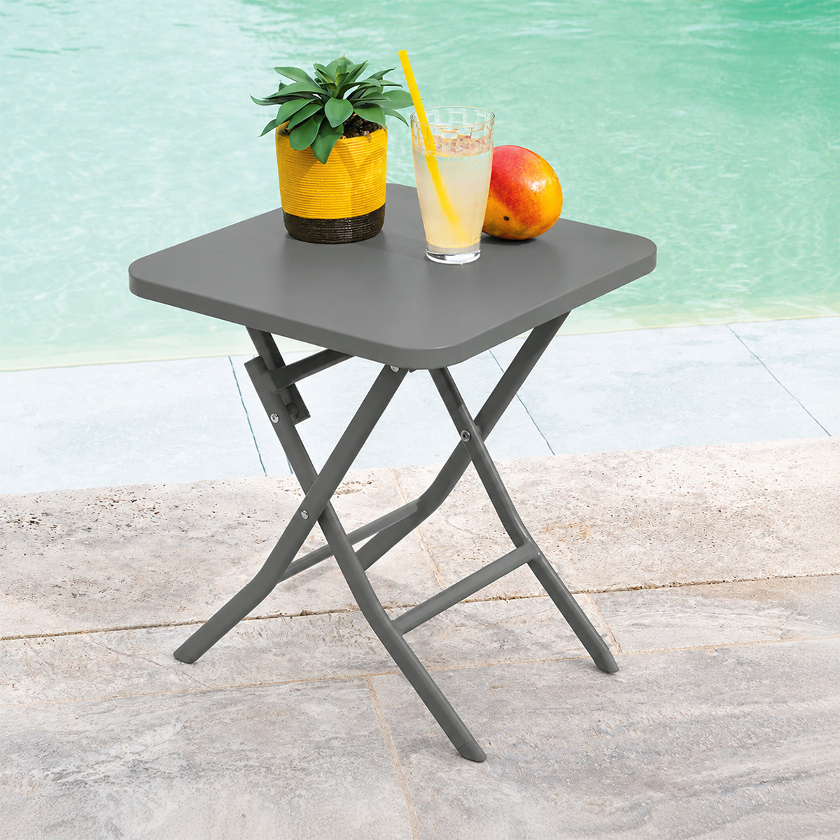Table d'appoint de jardin carré GREENSBORO Vert laurier 40 x cm - Acier, Traitement anti-rouille renforcé Hespéride