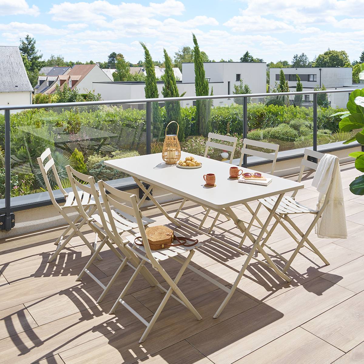 Table de jardin pliante rectangulaire GREENSBORO Argile 6 places - Acier traité époxy, Traitement antirouille renforcé Hespéride