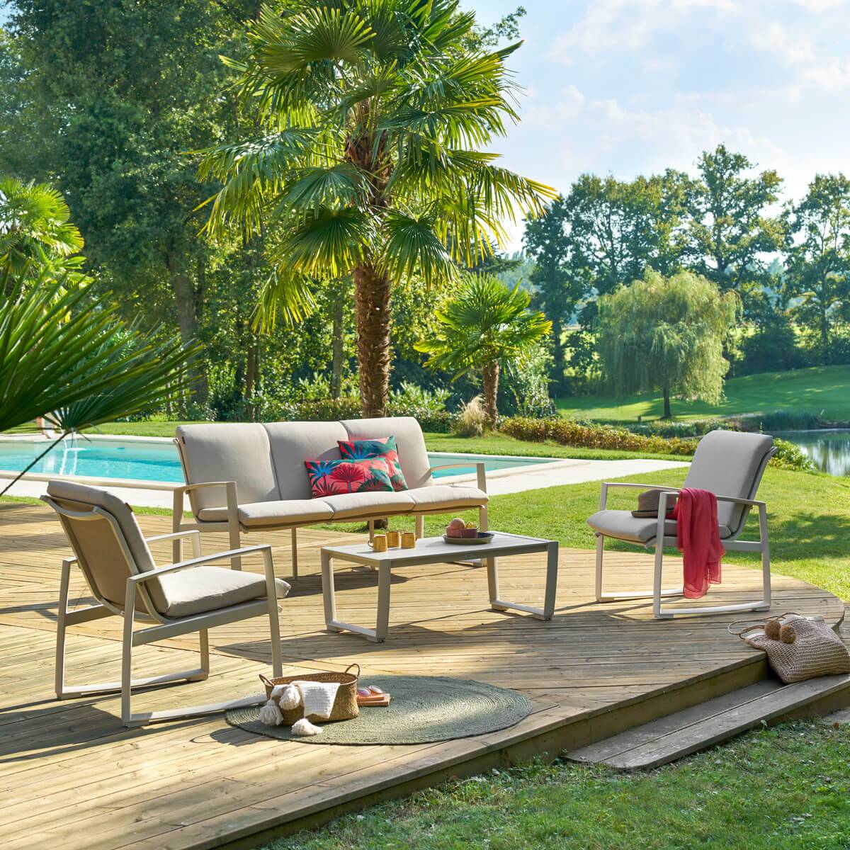 Salon de jardin BOREANE Lin   Argile 5 places - Aluminium traité époxy, Texaline, Polyester Hespéride