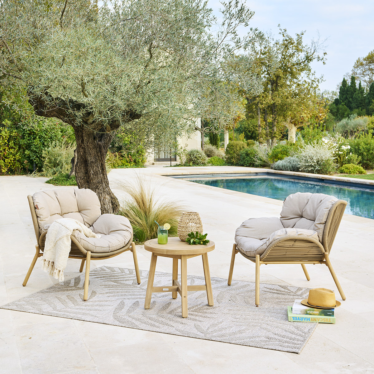 Salon de jardin MELOANE Taupe 2 places - Acier traité époxy, Polyester Hespéride