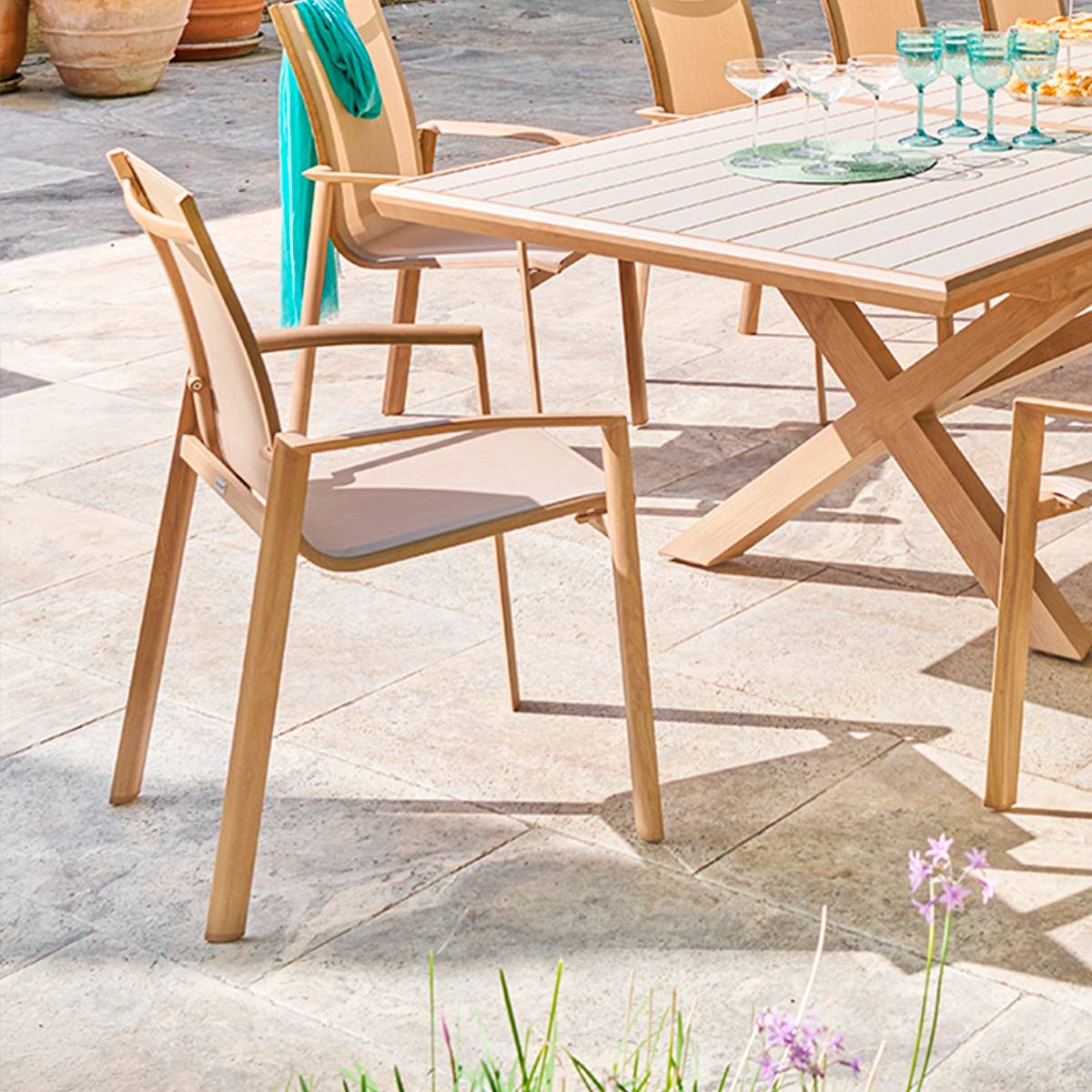 Fauteuil de jardin AXANT Lin / Honey Aluminium traité époxy, Texaline Hespéride