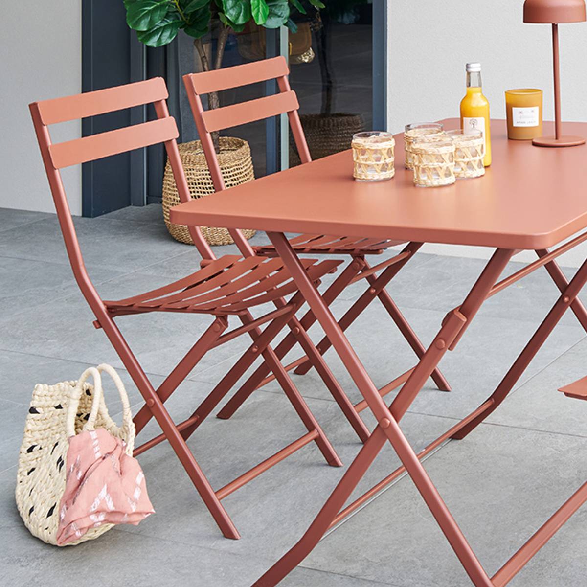 Chaise de jardin pliante GREENSBORO Acajou Acier traité époxy, Traitement anti-rouille renforcé Hespéride