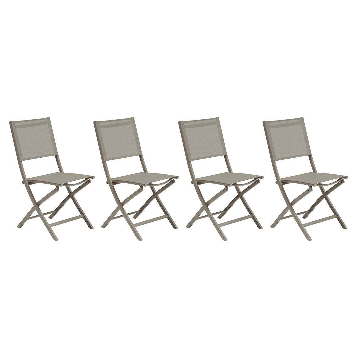 Lot de 4 chaises jardin pliante ESSENTIA Noisette / Café Acier traité époxy, Aluminium Texaline Hespéride