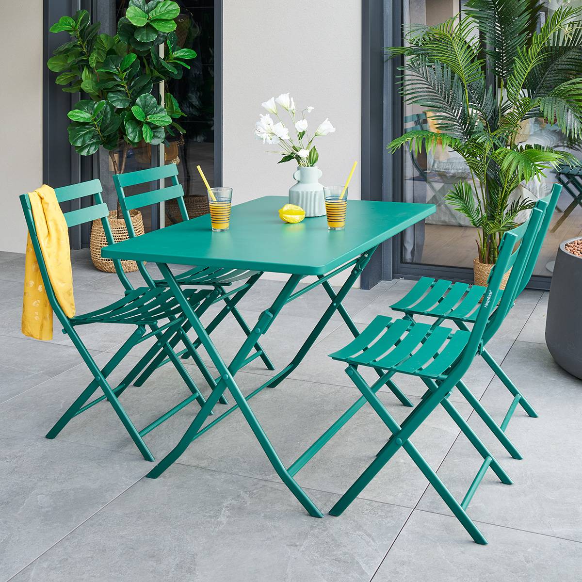 Table de balcon pliante GREENSBORO Vert Opale 4 places - Acier, Traitement anti-rouille renforcé Hespéride