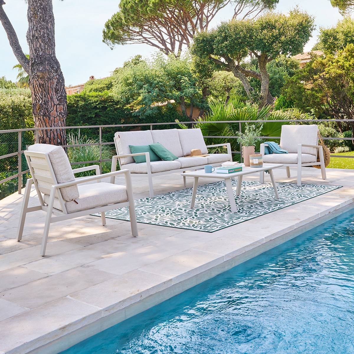 Salon de jardin LUZANE Argile 5 places - Aluminium traité époxy, Polyester Hespéride