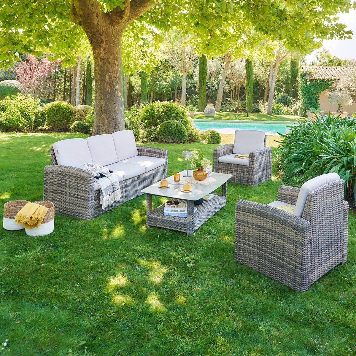 Salon de jardin SELENIM Naturae 5 places - Aluminium traité époxy, Oléfine Hespéride