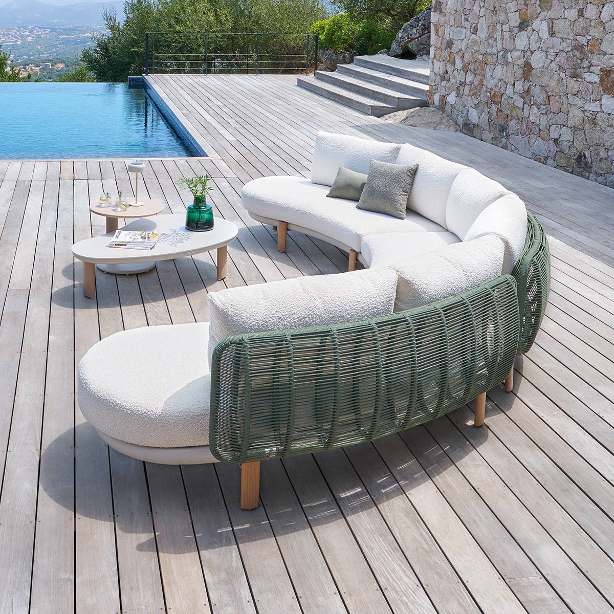 Salon de jardin MYLORE Argile 6 places - Aluminium traité époxy, Polyester recyclé Hespéride