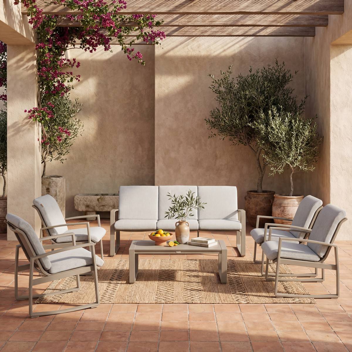 Fauteuil de salon jardin BOREANE Café Aluminium traité époxy, Texaline Hespéride