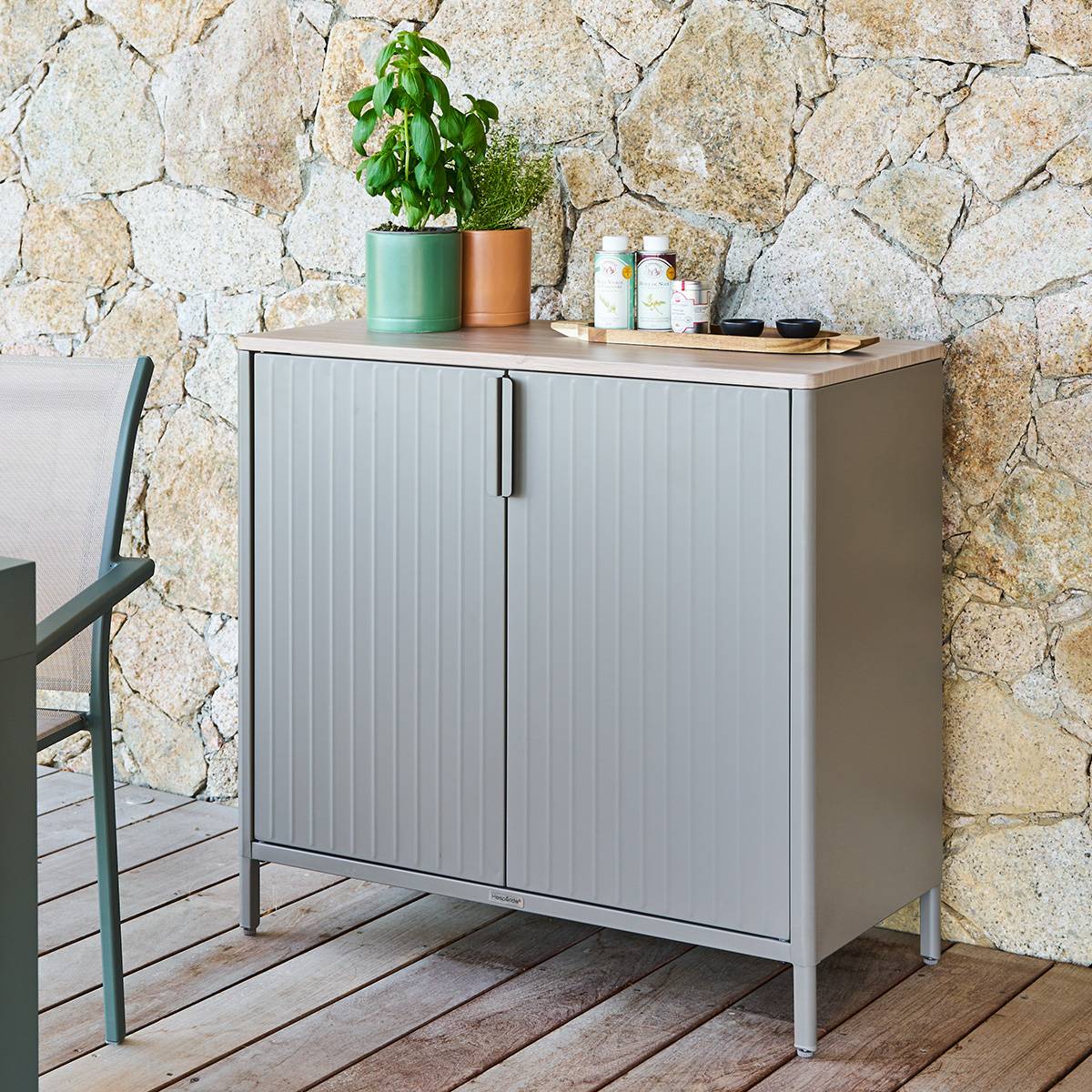 Buffet de jardin IRONIA Café 90 x 45 86 cm - Acier galvanisé, Traitement antirouille renforcé Hespéride