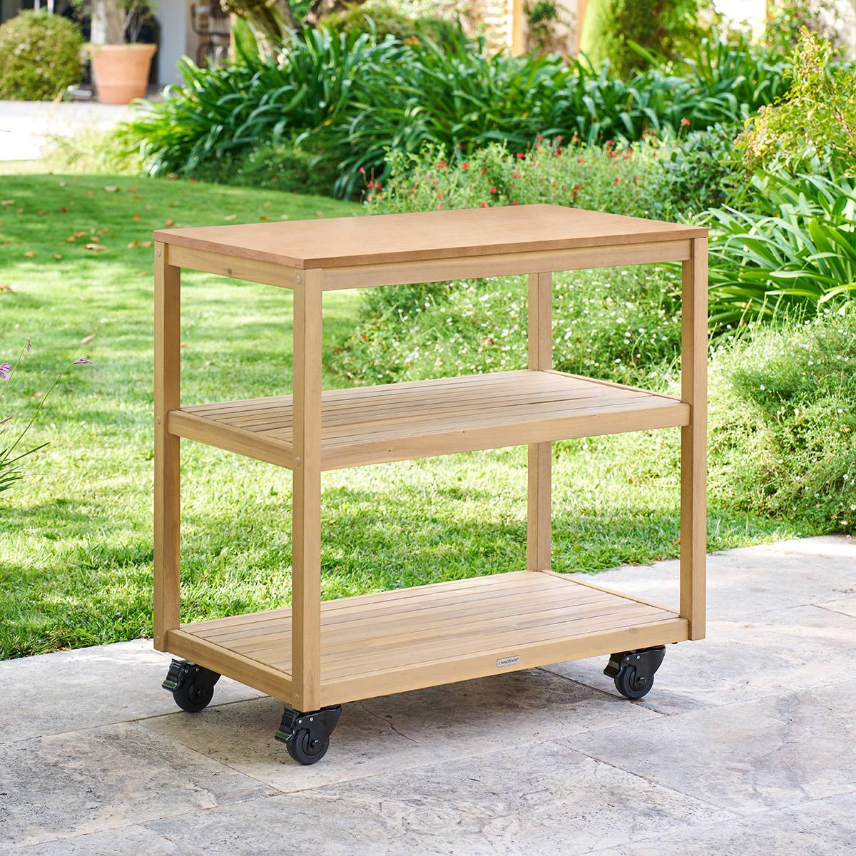 Module à roulettes avec étagères pour cuisine d'été LODGIA Beige 87 x 86 50 cm - Acier, Aluminium, Acacia certifié FSC® Hespéride
