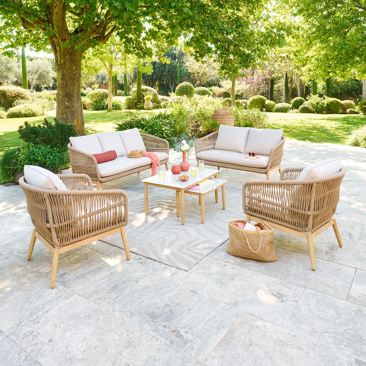 Salon de jardin ORISSA Taupe 7 places - Acier traité époxy, Polyester Hespéride