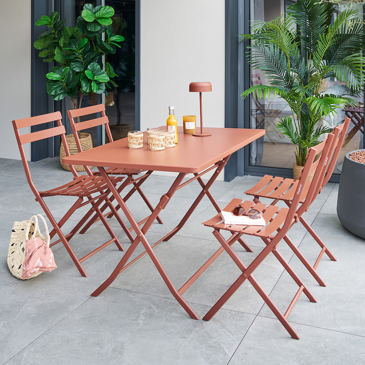 Ensemble table de jardin pliante rectangle + 2 chaises GREENSBORO Acajou 4 places - Acier, Traitement anti-rouille renforcé Hespéride