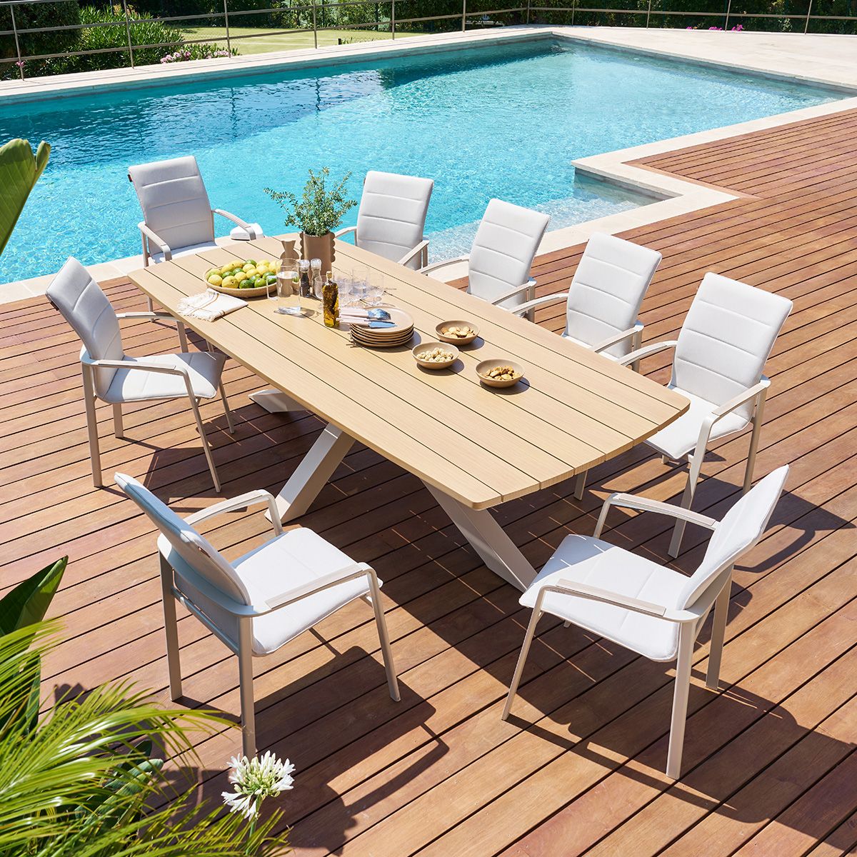 Ensemble table de jardin ORACLION + 10 fauteuils DIESE Noix   Argile places - Aluminium traité époxy Hespéride